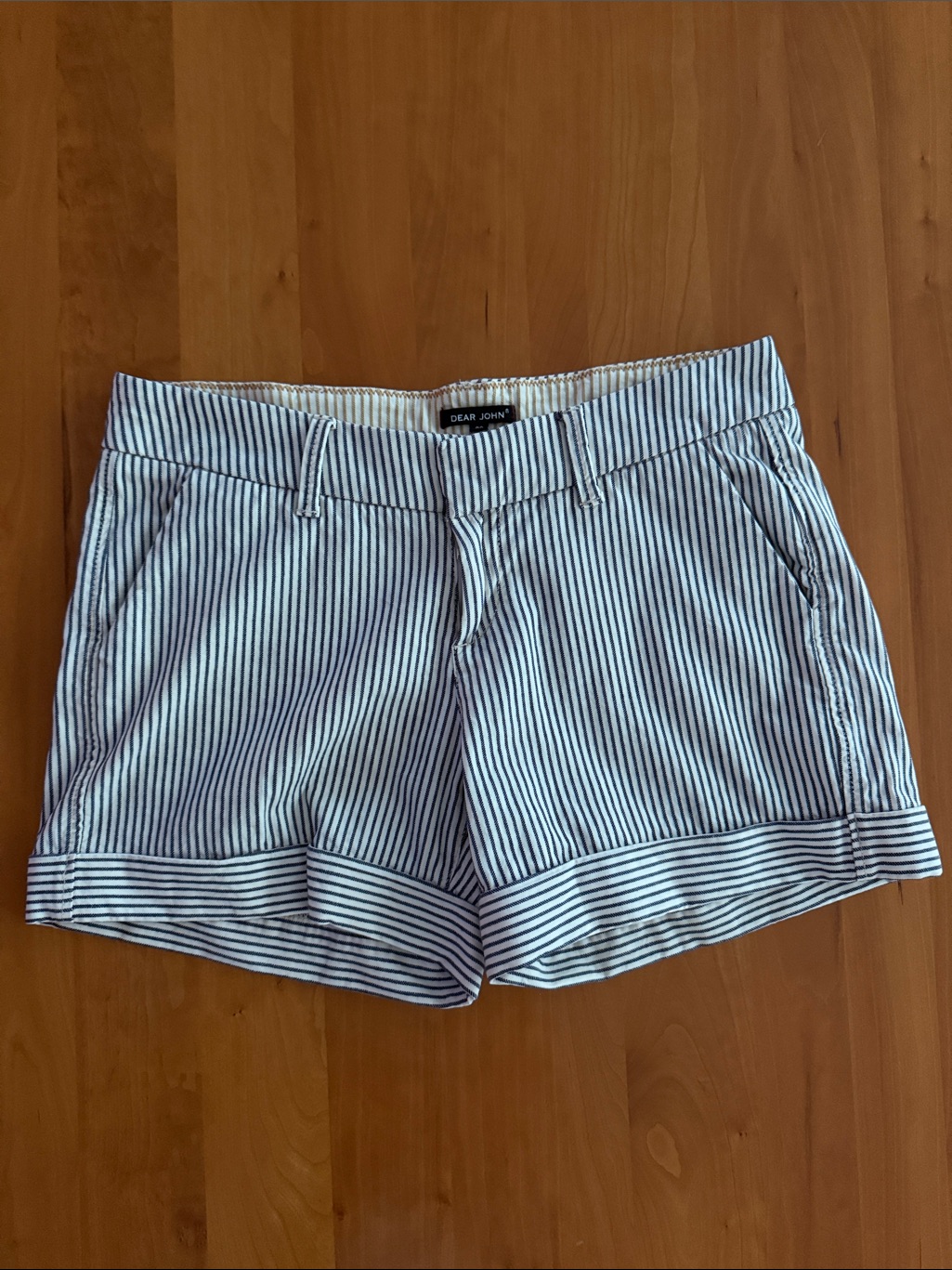 Dear John Navy & White Striped Roll-Cuff Shorts | Size 28 | Like New